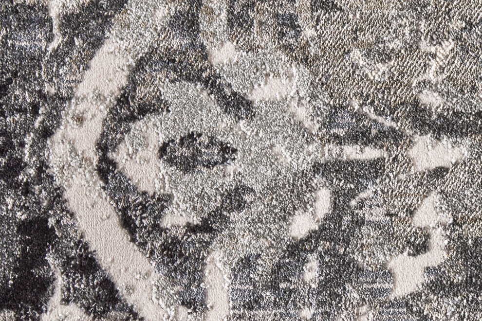 Weave & Wander Kiba Charcoal/Ivory Rug, 8'9"x8'9" Round