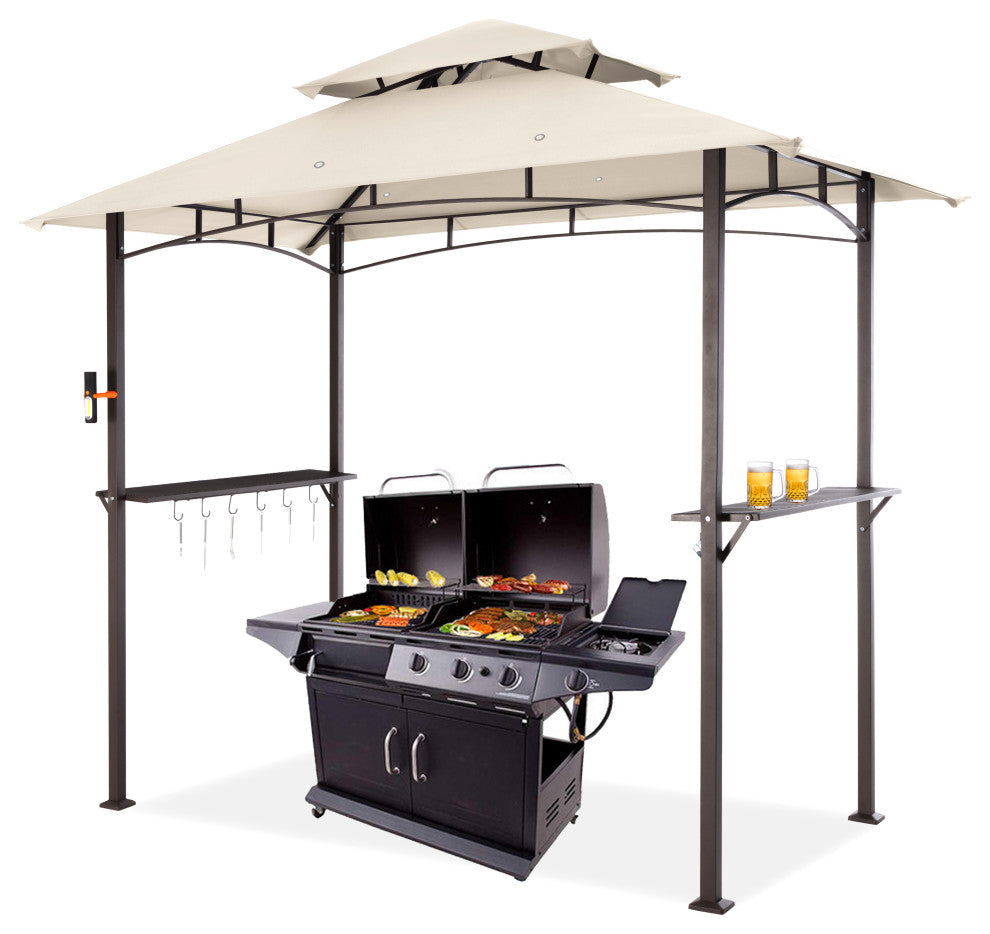 MEWAY 8x5 Grill Gazebo 2-Tiered Outdoor BBQ Canopy Tent, Beige, 8x5