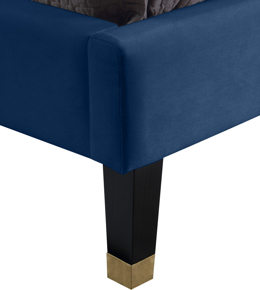 Harlie Velvet Upholstered Bed, Navy, Full