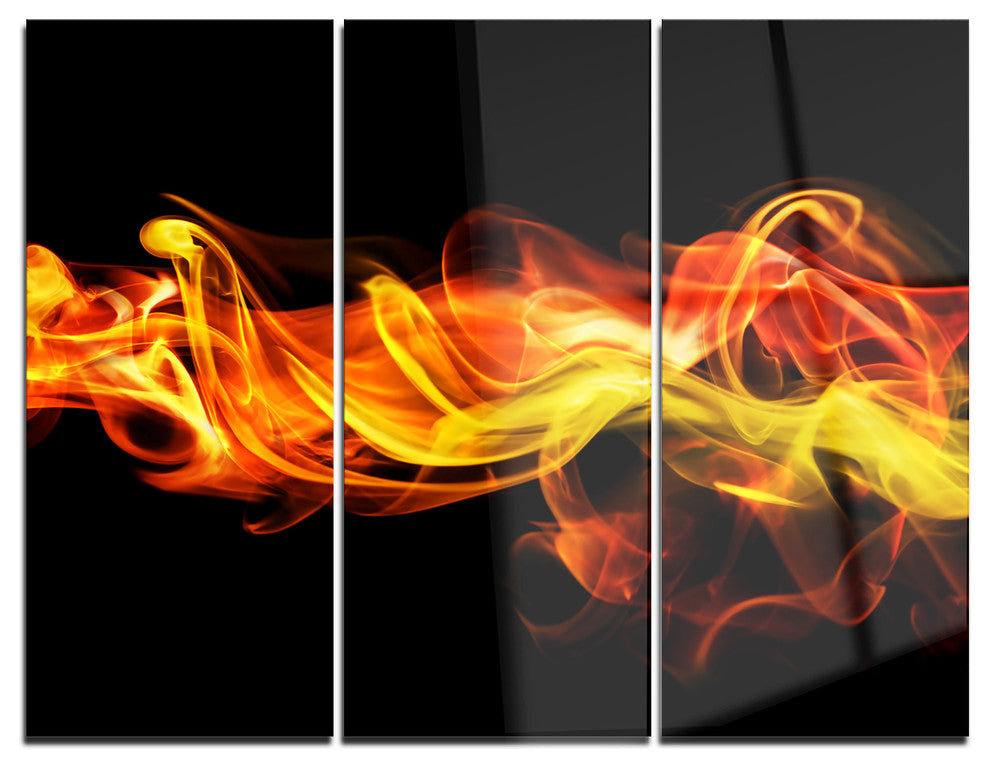 "Vibrant Yellow Red Waves" Digital Metal Wall Art, 3 Panels, 36"x28"