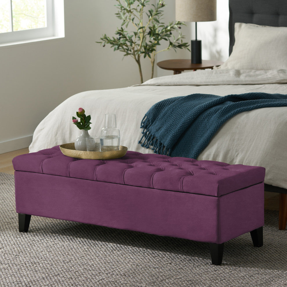 GDF Studio Ottilie Contemporary Button-Tufted Storage Ottoman Bench, Purple