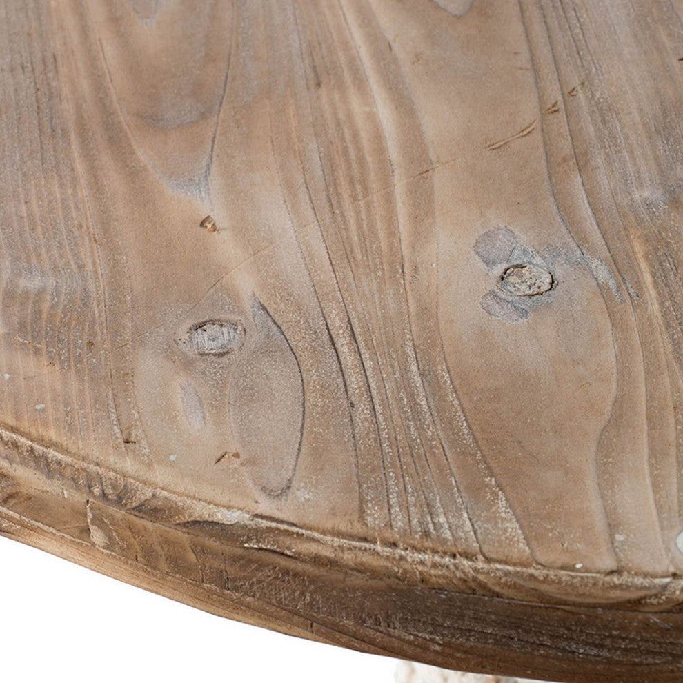 Benzara BM285037 31" Accent Side Table, Fir Wood, Engraved, Antique White