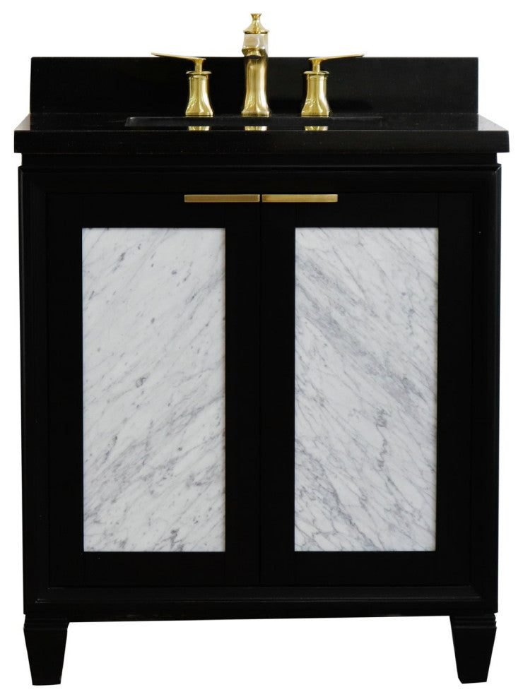 31" Single Sink Vanity, Black Finish With Black Galaxy Granite