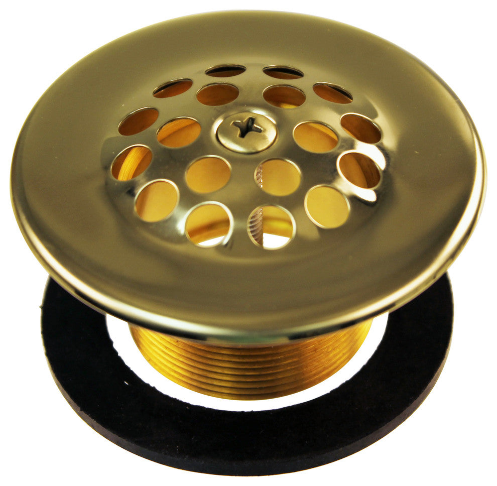 1-3/8" Bath Drain With Grid and Screw, Polished Brass