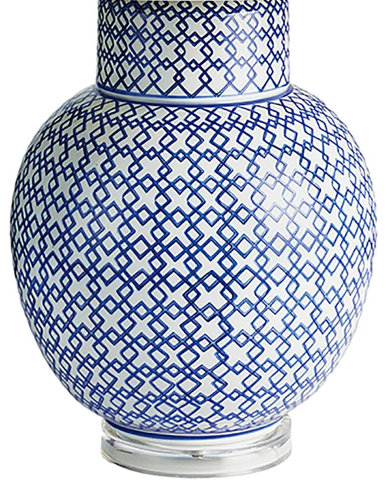 Gorgeous Vintage Style Blue White Fretwork Table Lamp Ginger Jar Urn Shape