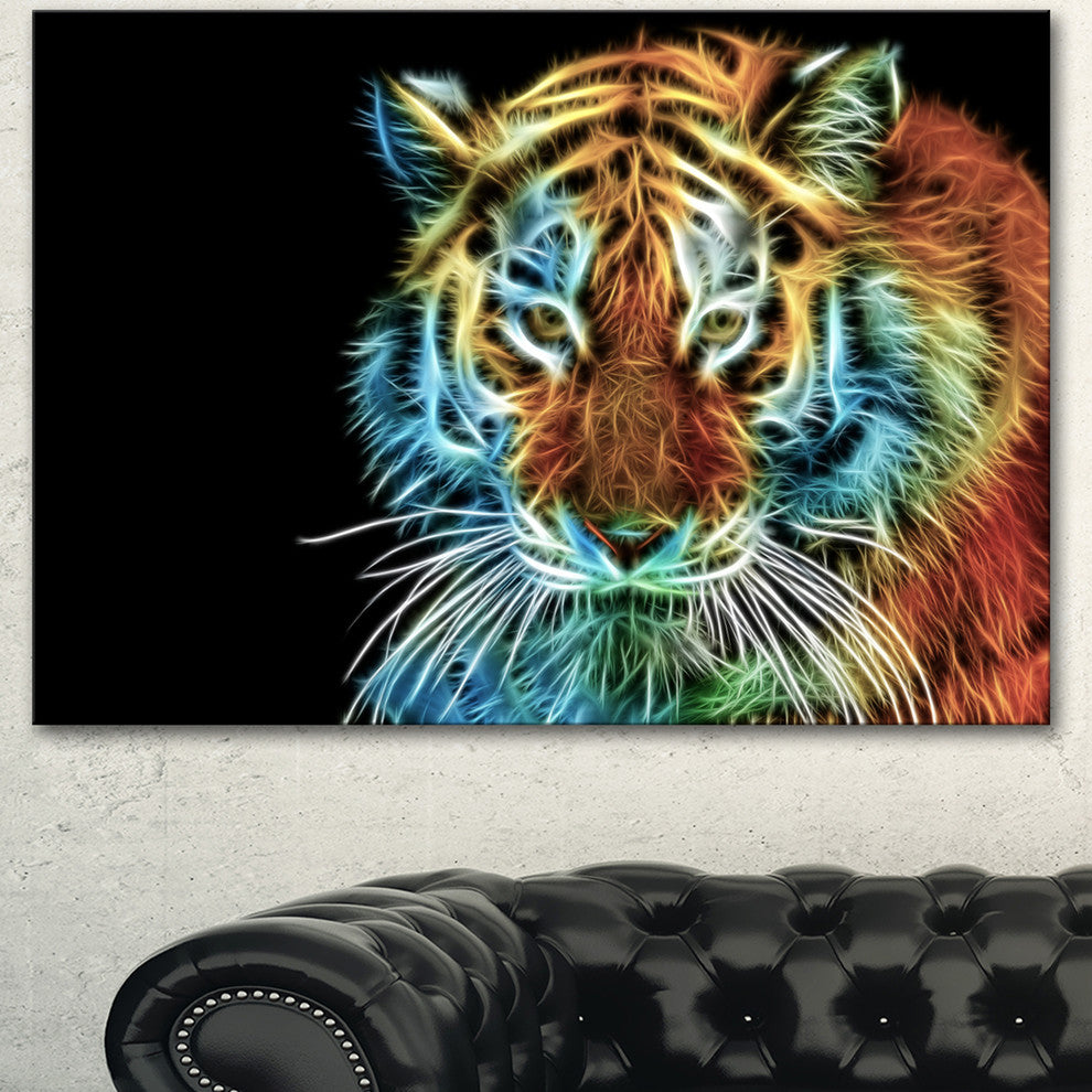 Illuminating Tiger Head View, Contemporary Animal Art Canvas, 40"x30"