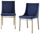 Set of Two Blue Velvet Antique Brass Contemporary Dining Chairs