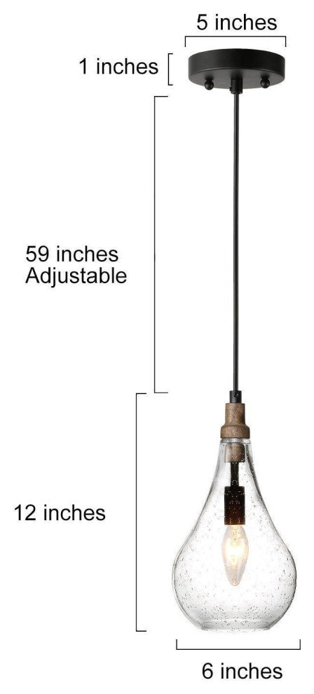 1-Light Black Traditional Seeded Glass Teardrop Mini Pendant Light