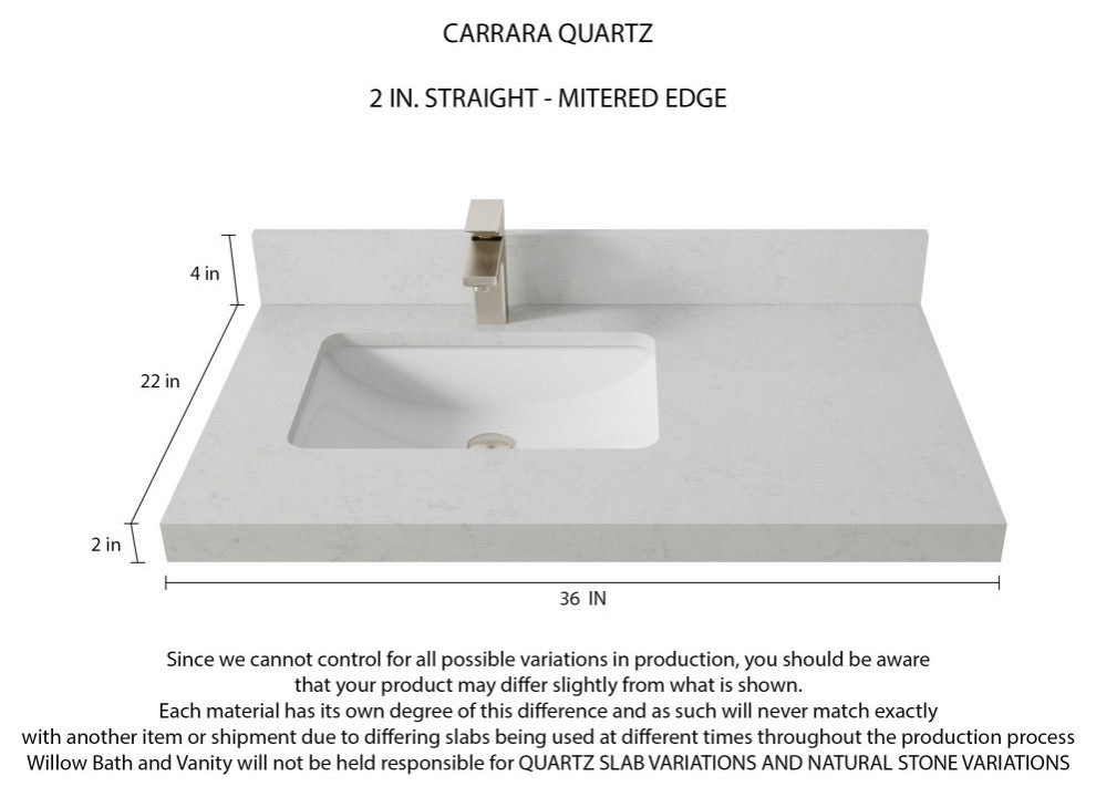 Sonoma 36 Left Offset Reeded  Bath Vanity in White 2" Carrara Quartz