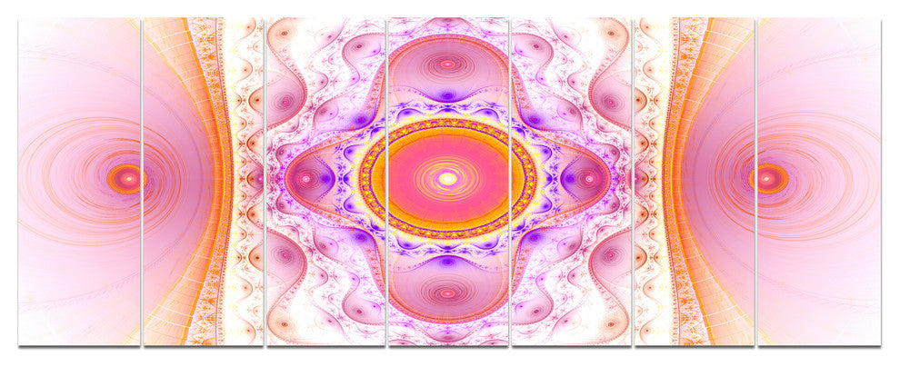Cabalistic Pink Fractal Design, Abstract Wall Art Canvas, 83"x32", 7 Panels