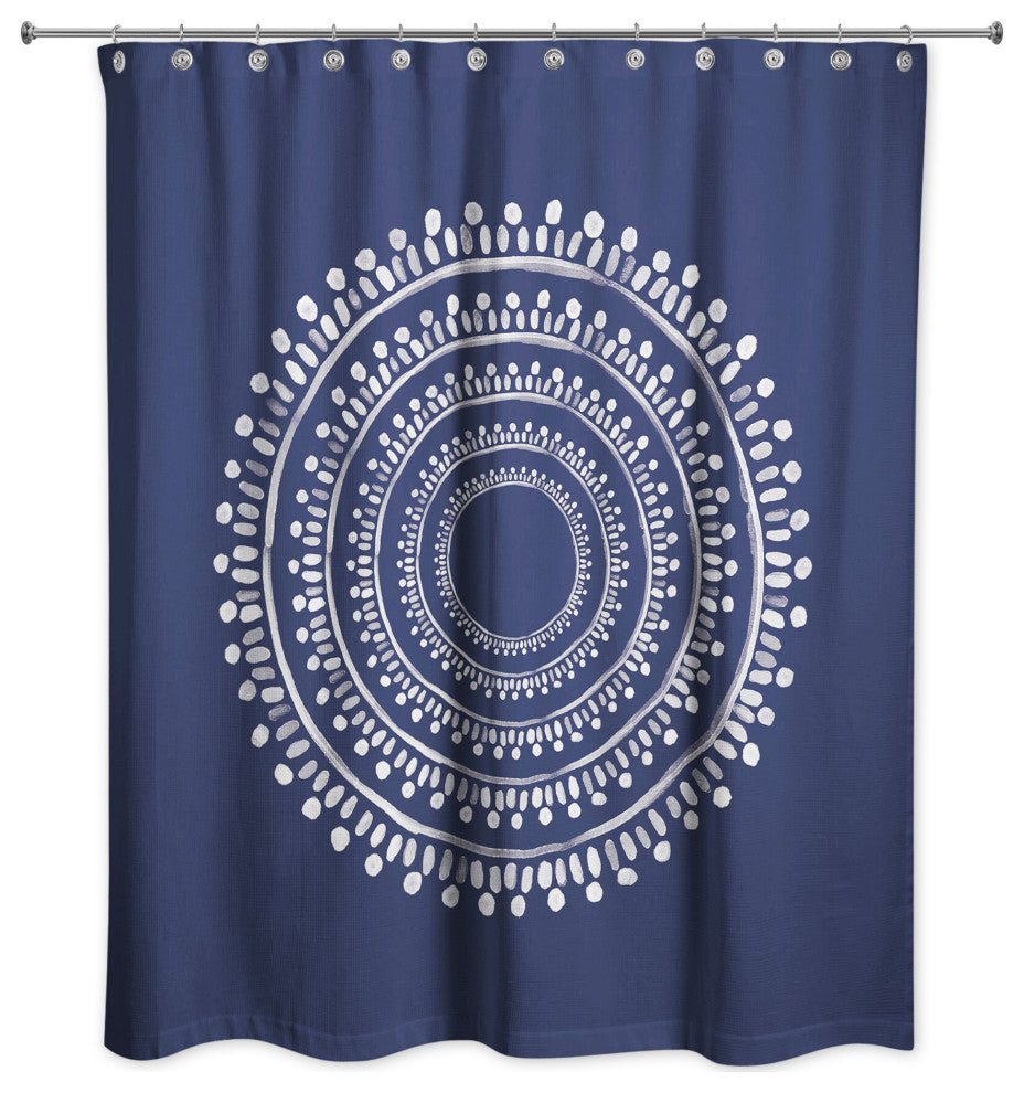 Centered Navy Boho Circle 71x74 Shower Curtain