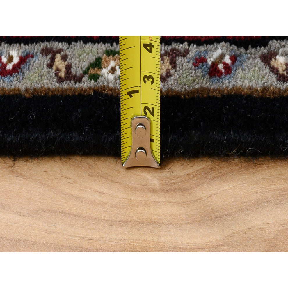 Rich Black Hand Knotted Soft Wool and Silk Runner Oriental Rug, 2'4"x27'1"