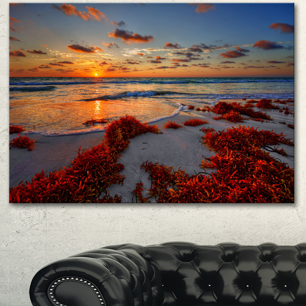 Beautiful Shore and Cloudy Sky, Landscape Canvas Art Print, 60"x28"