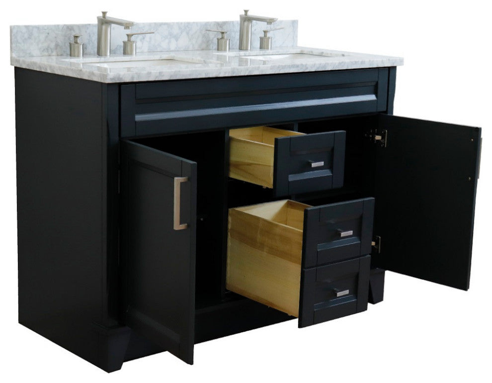 48" Double Sink Vanity, Dark Gray Finish With White Carrara Marble