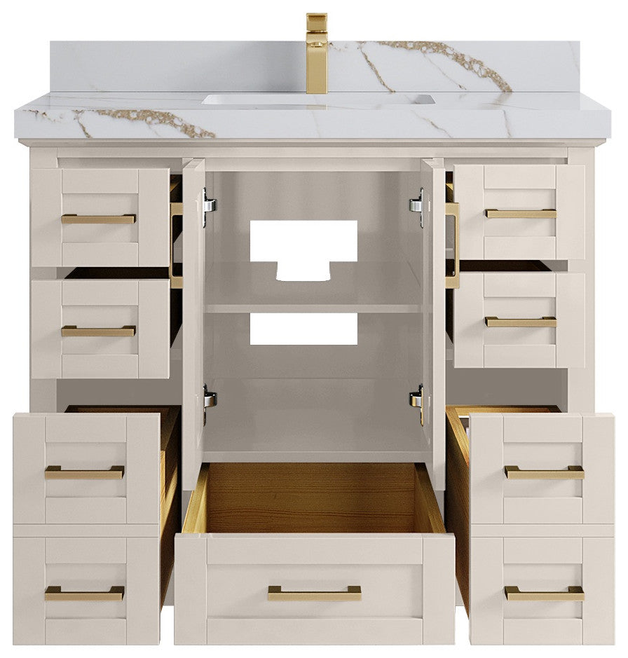 Boston 42" Single Sink Bath Vanity in Fine Grain 2" Calacatta Gold