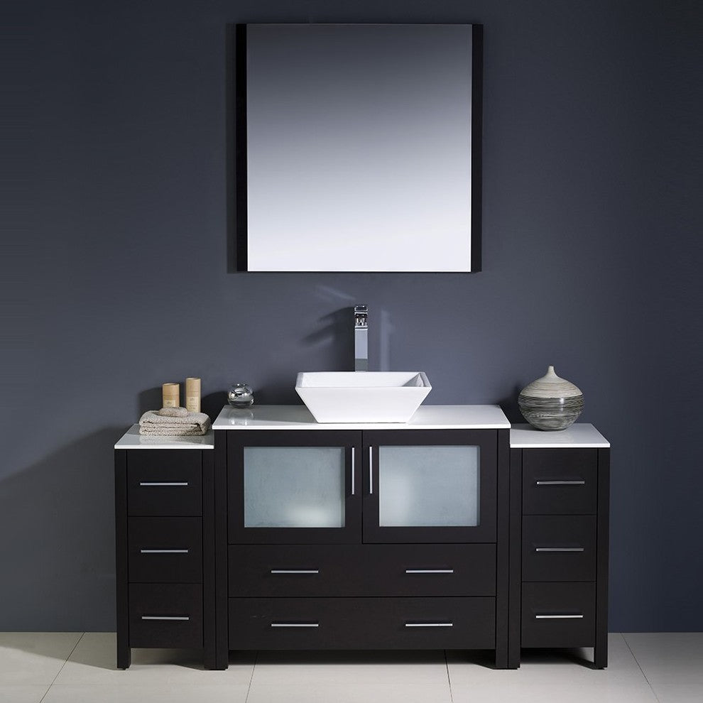 Torino 60" Espresso Modern Bathroom Vanity With 2 Side Cabinets, FFT1045BN