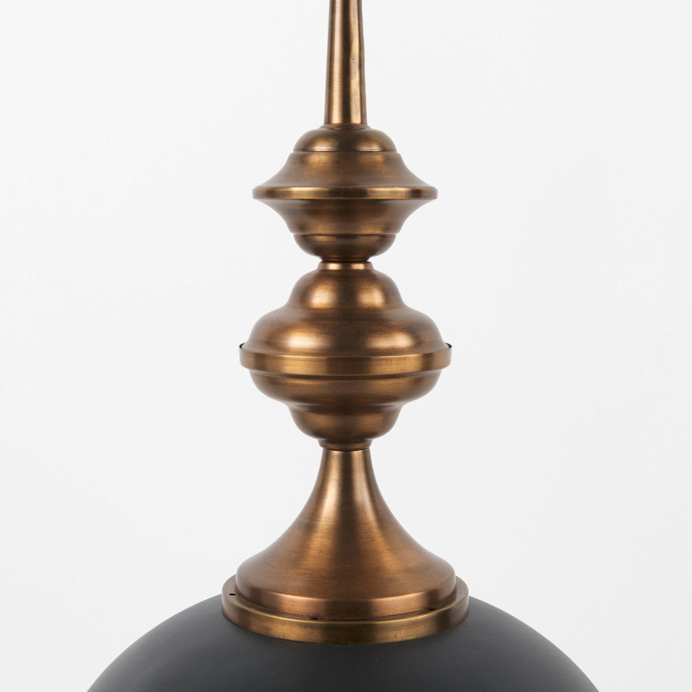 Willson 17Lx17Wx29H Black Iron With Antique Brass Dome Pendant Light