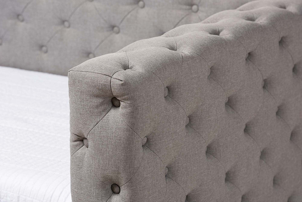 Raven Fabric Tufted Upholstered Daybed With Trundle, Twin Size, Gray