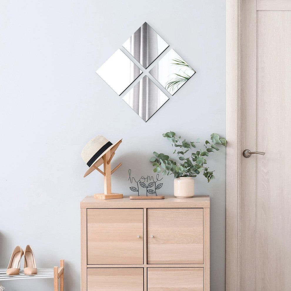 Small Decorative Wall Self Adhesive Shaped Mirrors, Set of 4, Square