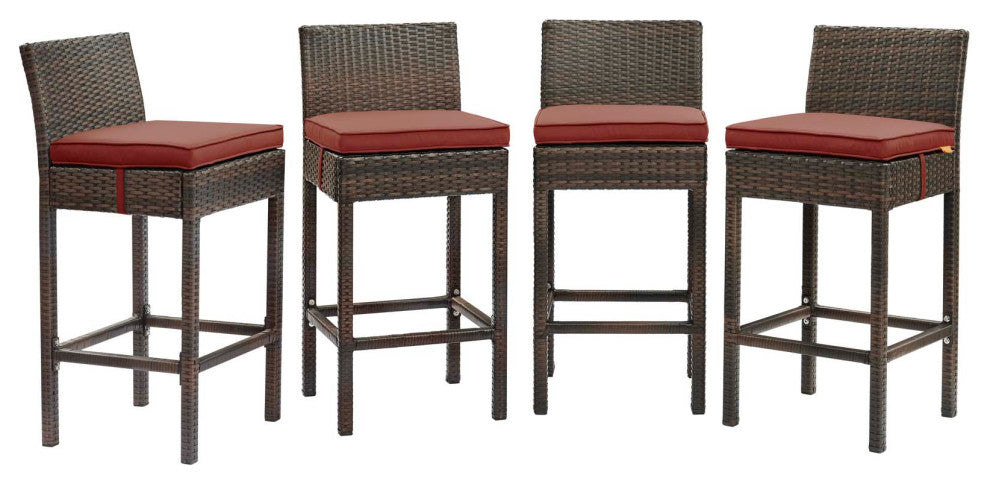 Brown Currant Conduit Bar Stool Outdoor Patio Wicker Rattan Set of 4
