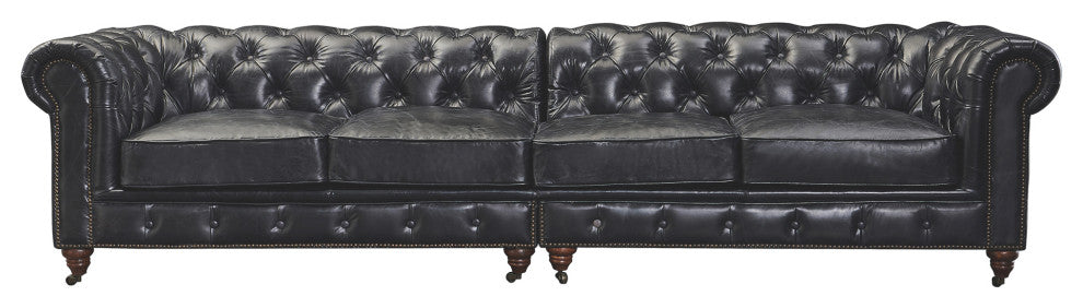 Century Chesterfield Sofa Slate Leather 118"