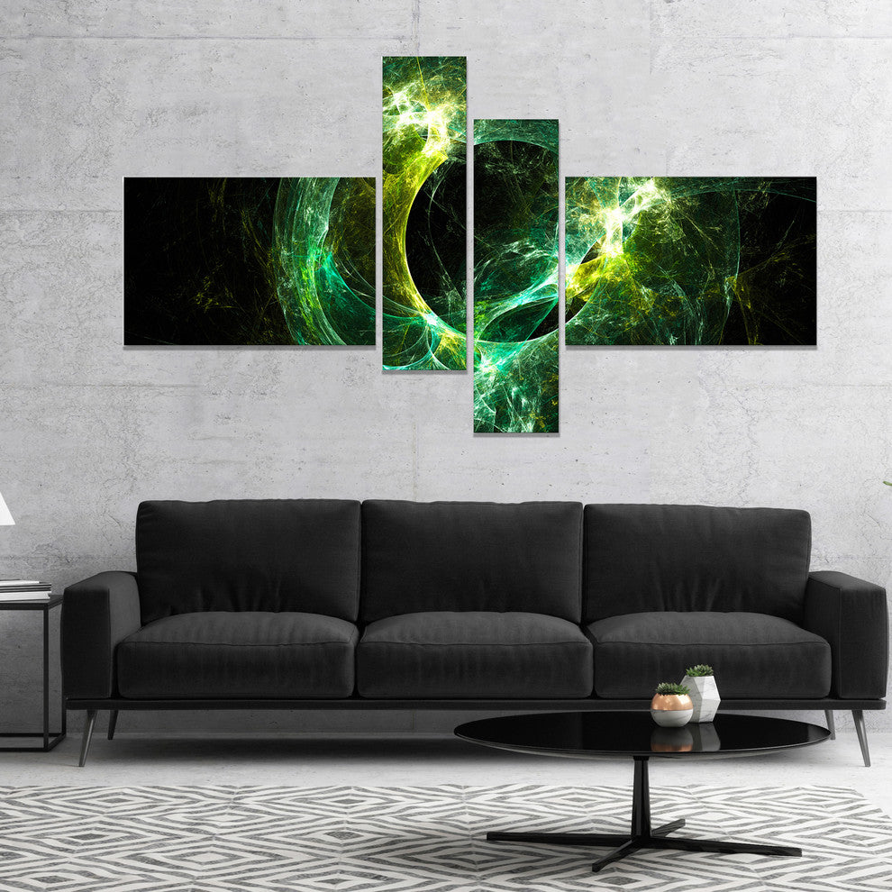 Green Sparkling Lightning, Abstract Canvas art print, 60"x32", 4 panels
