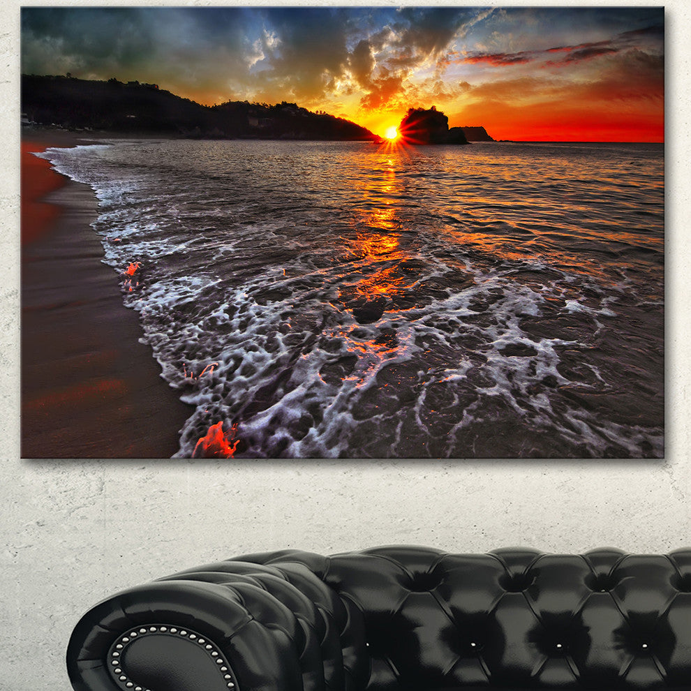 Sandy Beach with Lovely Waves, Seashore Canvas Art Print, 60"x28"