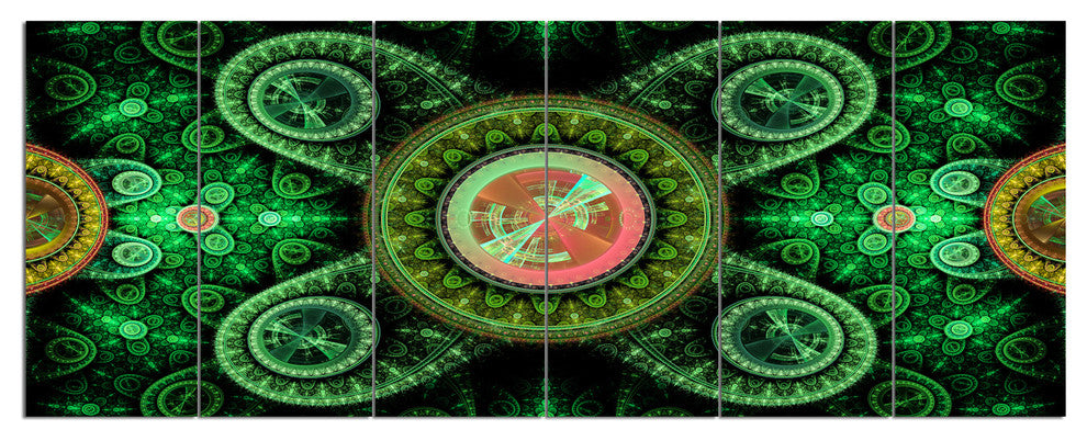 Green Psychedelic Relaxing Art, Abstract Canvas Art Print, 70"x28", 6 Panels