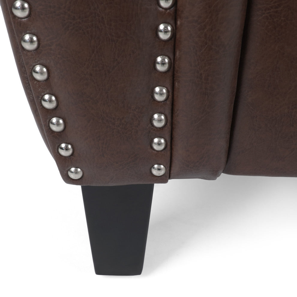 Burkehaven Contemporary Faux Leather Club Chair With Nailhead Trim, Dark Brown