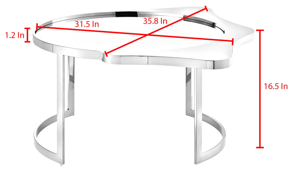 Inspired Home Xayden Coffee Table, Mirrored Top, Chrome