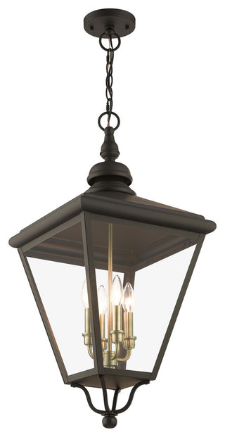 4 Light Bronze Outdoor Extra Large Pendant Lantern, Antique Brass