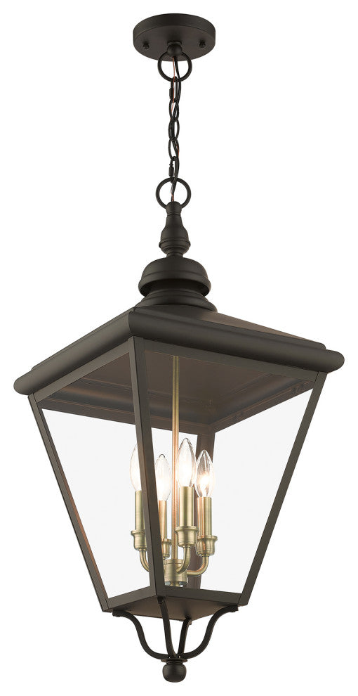 4 Light Bronze Outdoor Extra Large Pendant Lantern, Antique Brass