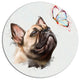 Funny French Dog With Butterfly, Animal Disc Metal Artwork, 36"