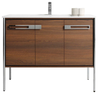 Oakville Bath Vanity, Ceramic Sink, Walnut Ebony, 42 Inch, Chrome Hardware