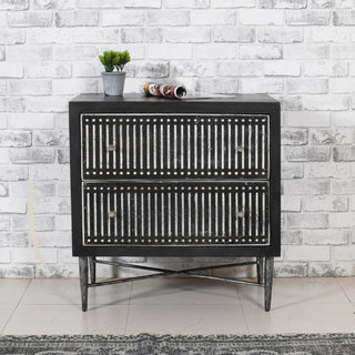 Sarah 2 Drawer Nightstand, Mango Solid Wood Antique Brown Finish on Iron Base