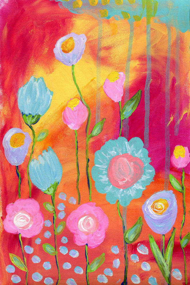 "Flowers Sunset" Painting Print on Wrapped Canvas