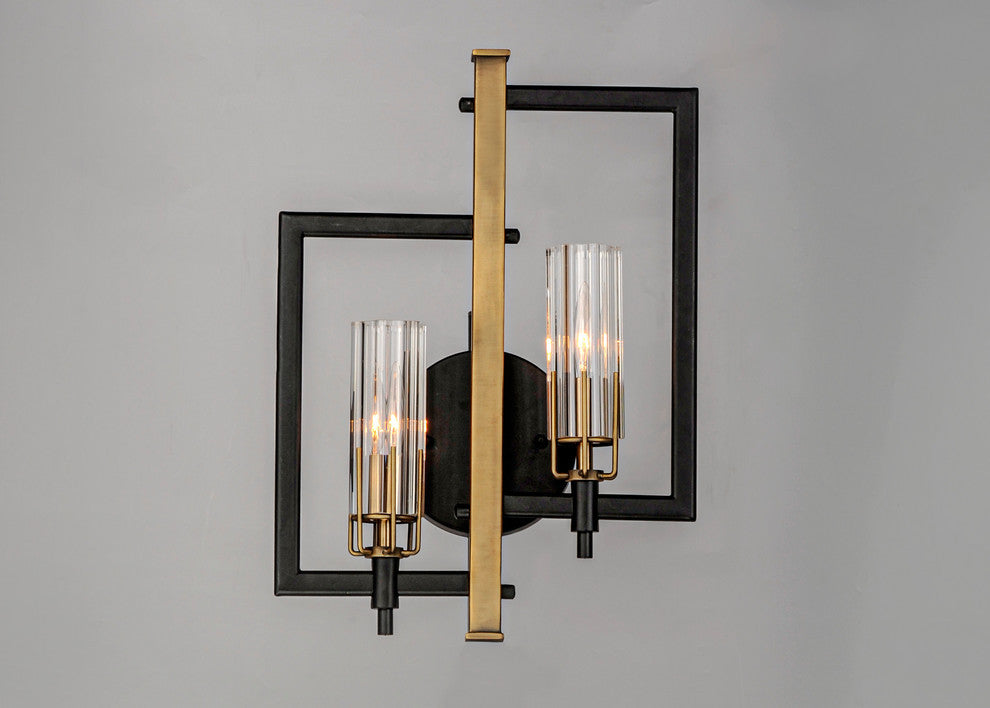 Maxim Flambeau 2-Light Wall Sconce 16112CLBKAB, Black/Antique Brass