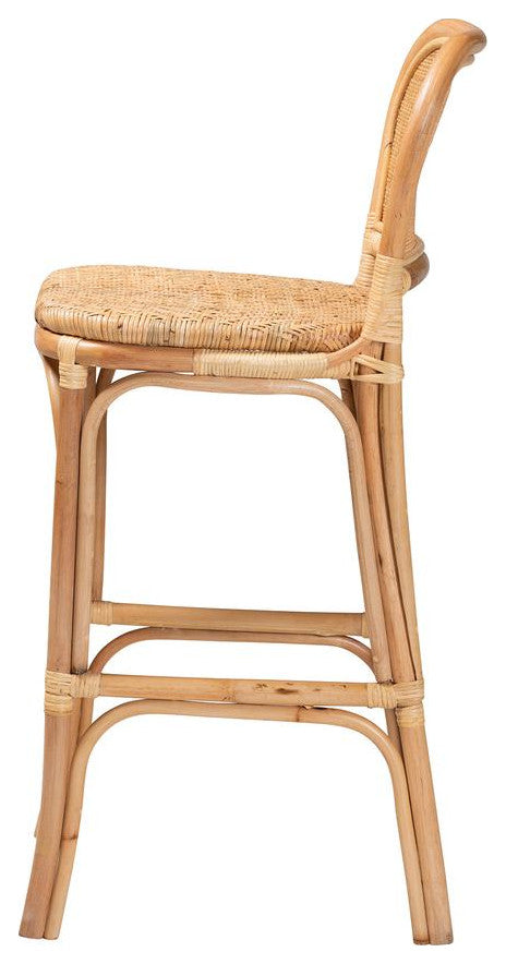 Adrena Modern Bohemian Natural Brown Rattan Bar Stool