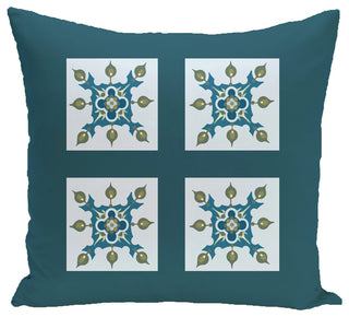 Four Square Geometric Print Pillow, Deep Sea, 16"x16"