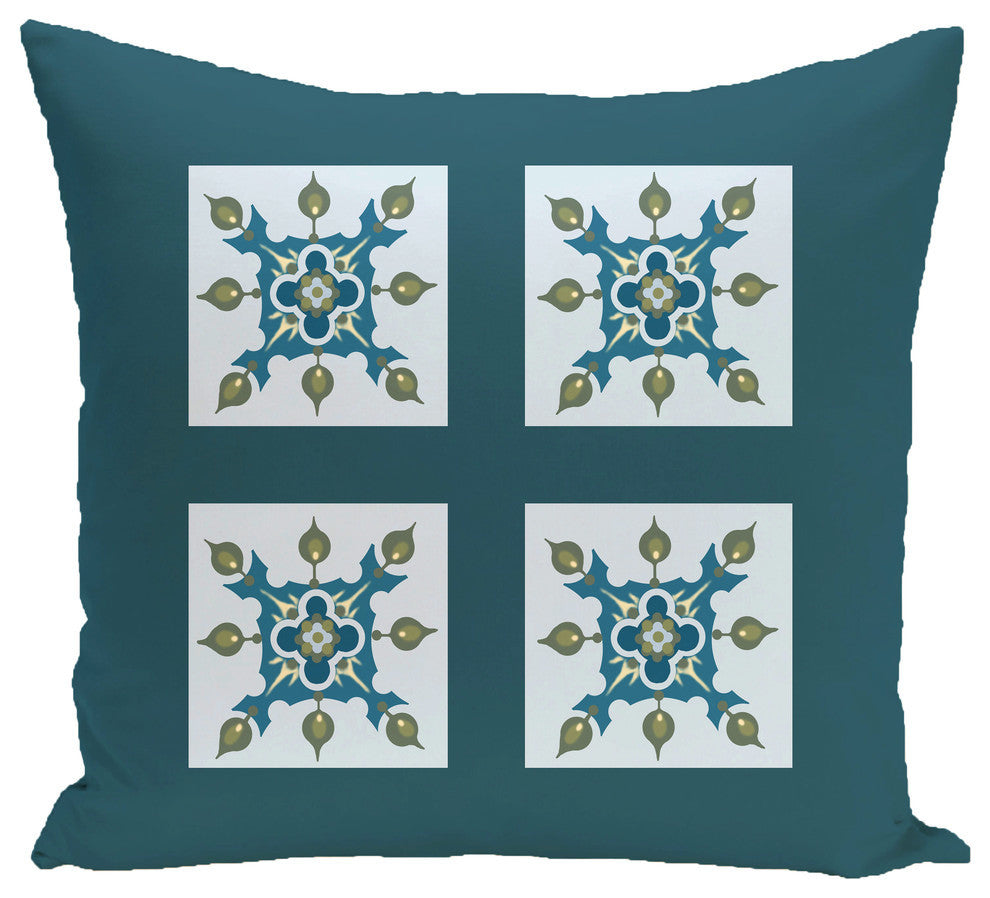 Four Square Geometric Print Pillow, Deep Sea, 16"x16"