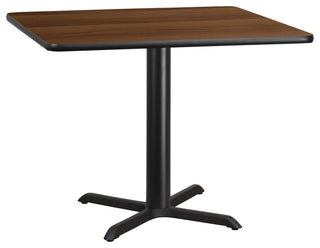 42'' Square Walnut Laminate Table Top with 33'' x 33'' Table Height Base