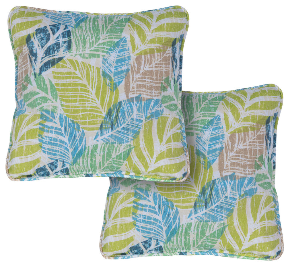 Set of 2 Palm Indoor/Outdoor Throw Pillows, Green and Blue