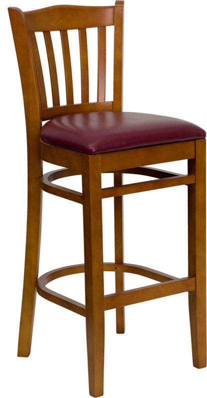 Dyersburg 31" Wood Barstool Vertical Slat Back Cherry, Burgundy Vinyl Seat