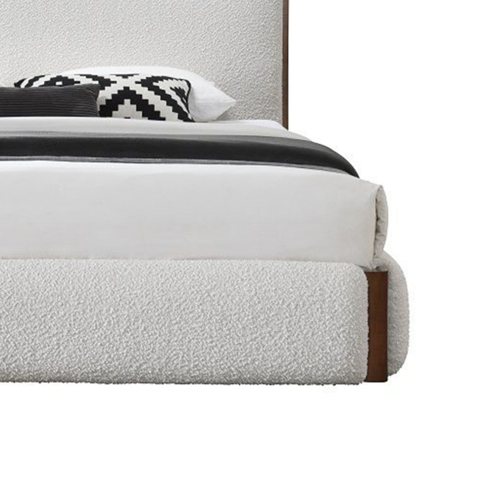 Acme Sandro Queen Bed White Boucle/Walnut Finish