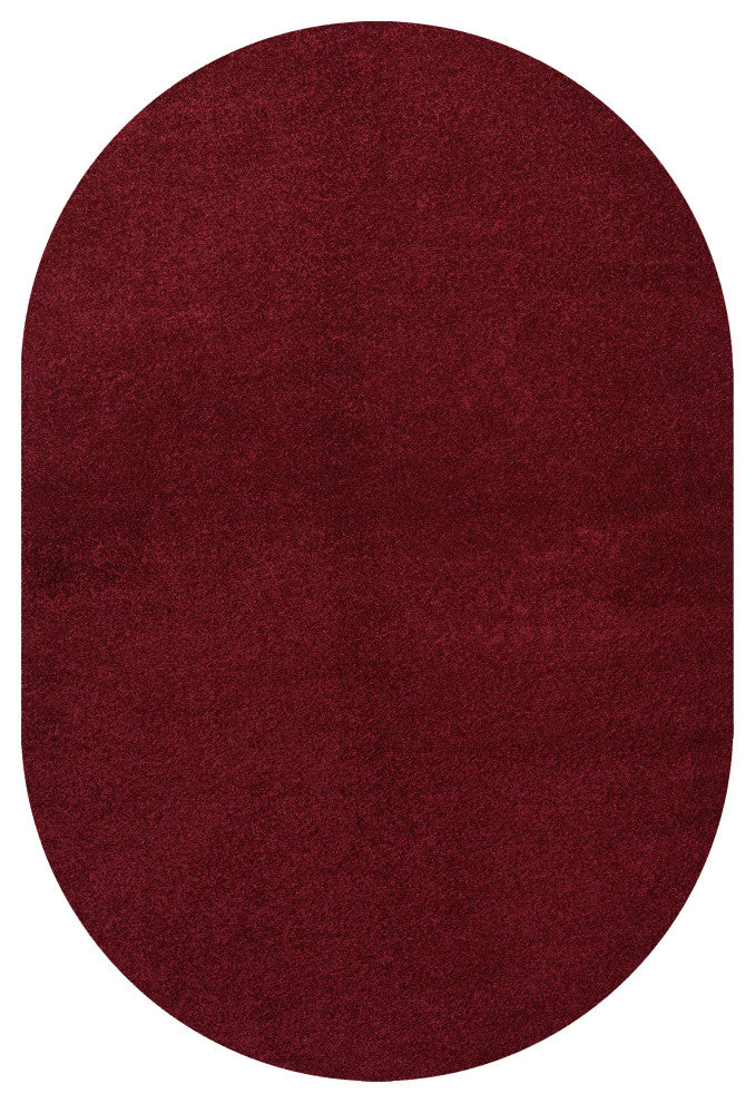 Haze Solid Low-Pile Dark Red 6 ft. x 9 ft. Oval Area Rug