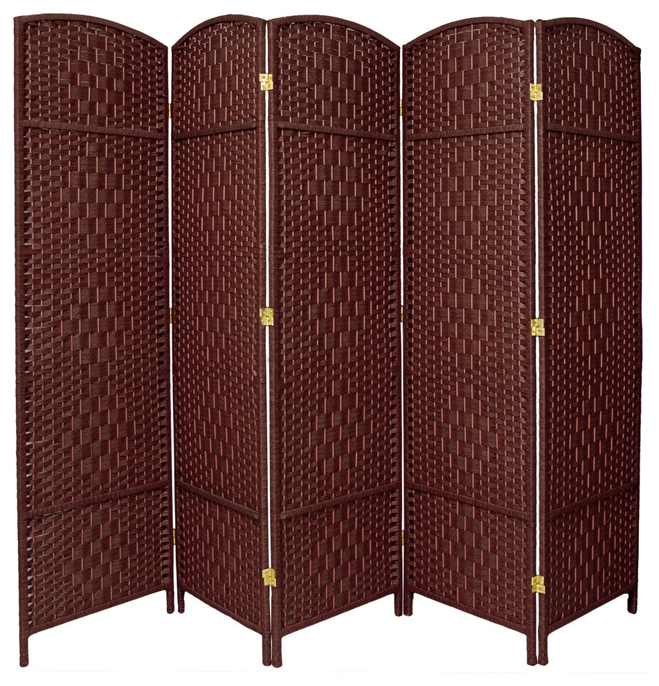 6' Tall Diamond Weave Fiber Room Divider, Dark Red, 5 Panel