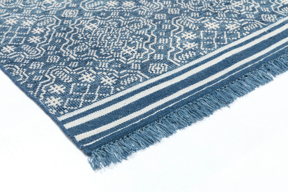 NuStory Saint James Hand Knotted Geometric Area Rug in Blue, 5'x8'