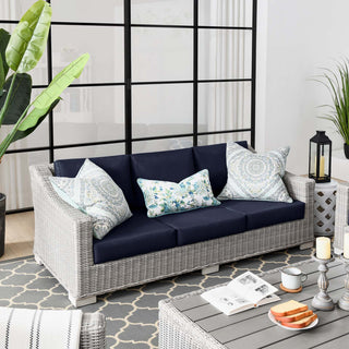 Conway Outdoor Patio Wicker Rattan Sofa Light Gray Navy