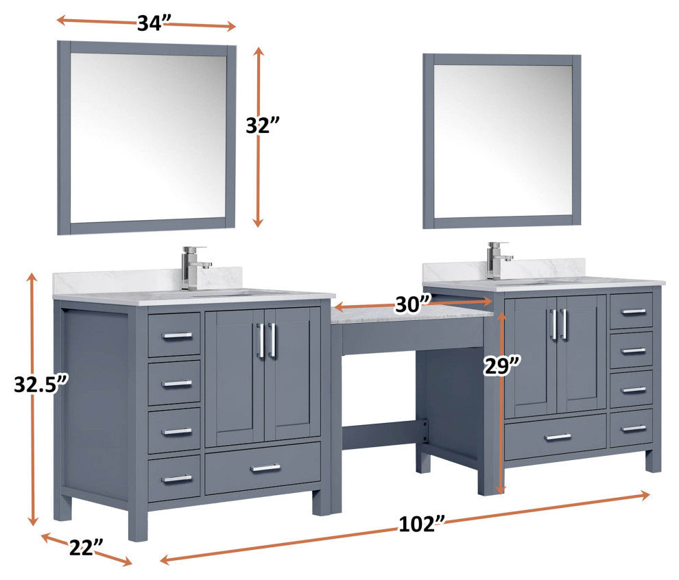 Lexora Coraline Double Bath Vanity Dark Gray 102 With Countertop & Mirror