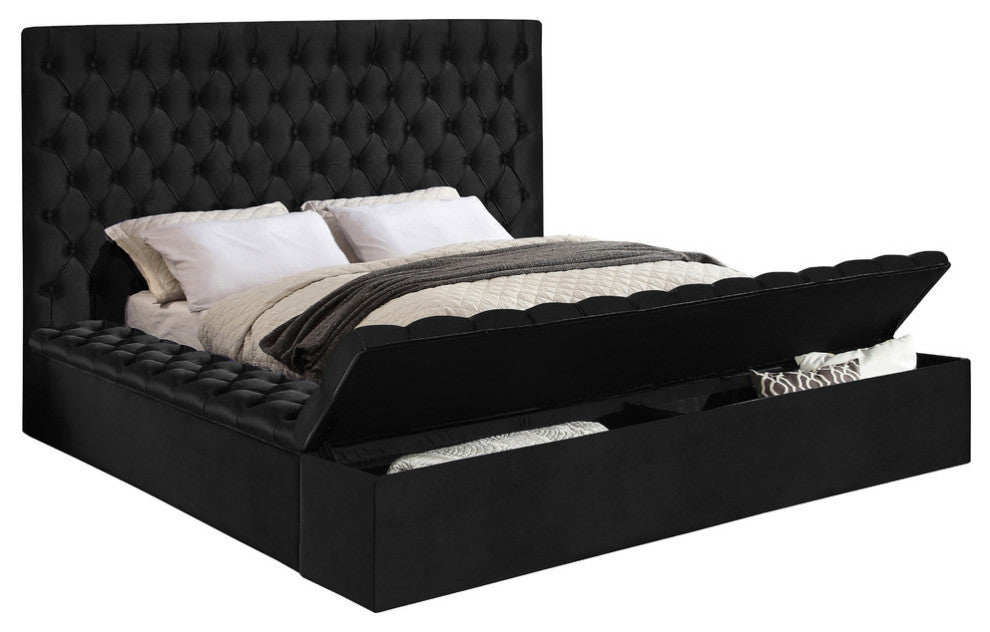 Bliss Velvet Upholstered  Bed, Black, King
